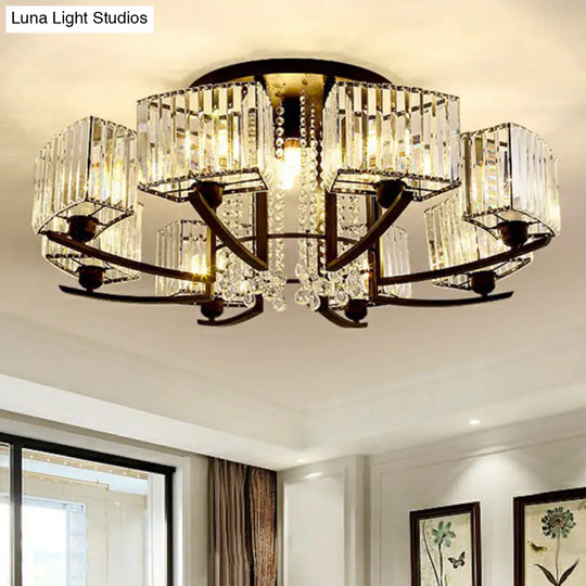 Modern Black Crystal Bedroom Ceiling Light - Rectangle Semi Flush Mount Lamp