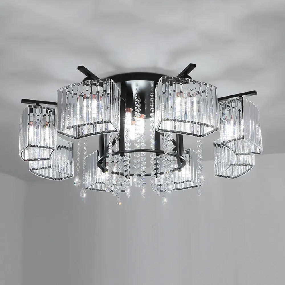 Modern Black Crystal Block Semi Flush Ceiling Light - Circle Flushmount For Living Room 12 /