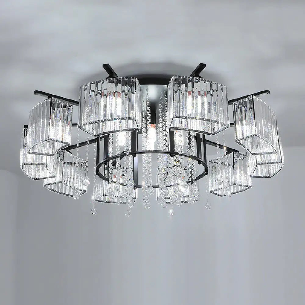Modern Black Crystal Block Semi Flush Ceiling Light - Circle Flushmount For Living Room 16 /