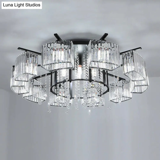 Modern Black Crystal Block Semi Flush Ceiling Light - Circle Flushmount For Living Room 16 /