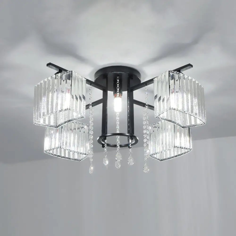 Modern Black Crystal Block Semi Flush Ceiling Light - Circle Flushmount For Living Room 5 /