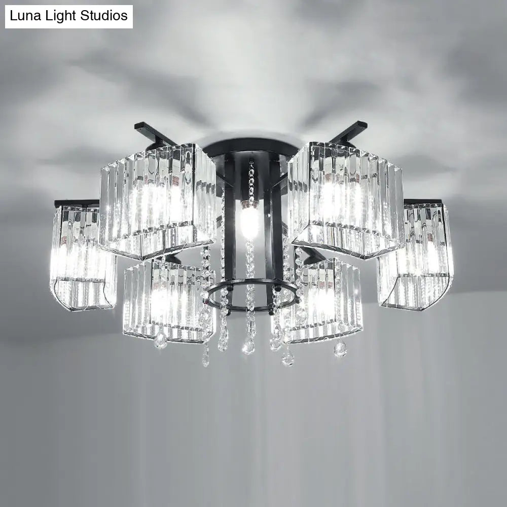 Modern Black Crystal Block Semi Flush Ceiling Light - Circle Flushmount For Living Room 7 /