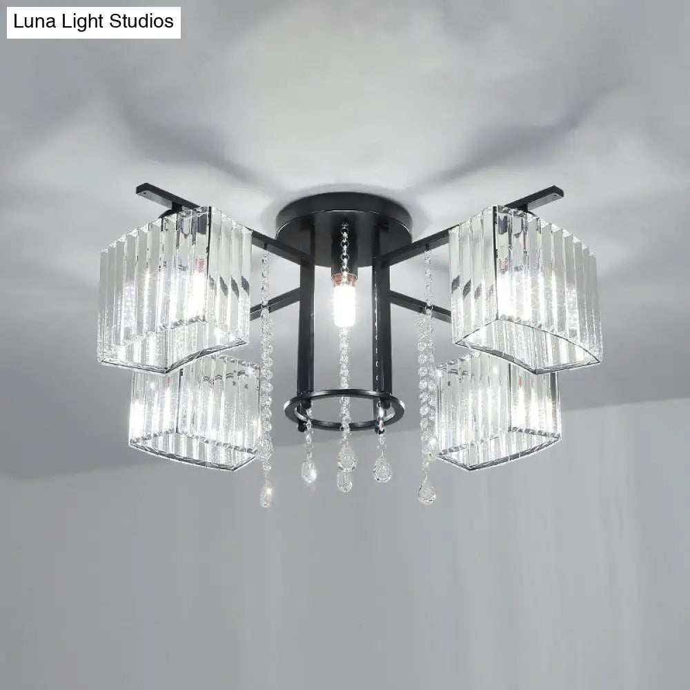 Modern Black Crystal Block Semi Flush Ceiling Light - Circle Flushmount For Living Room 5 /