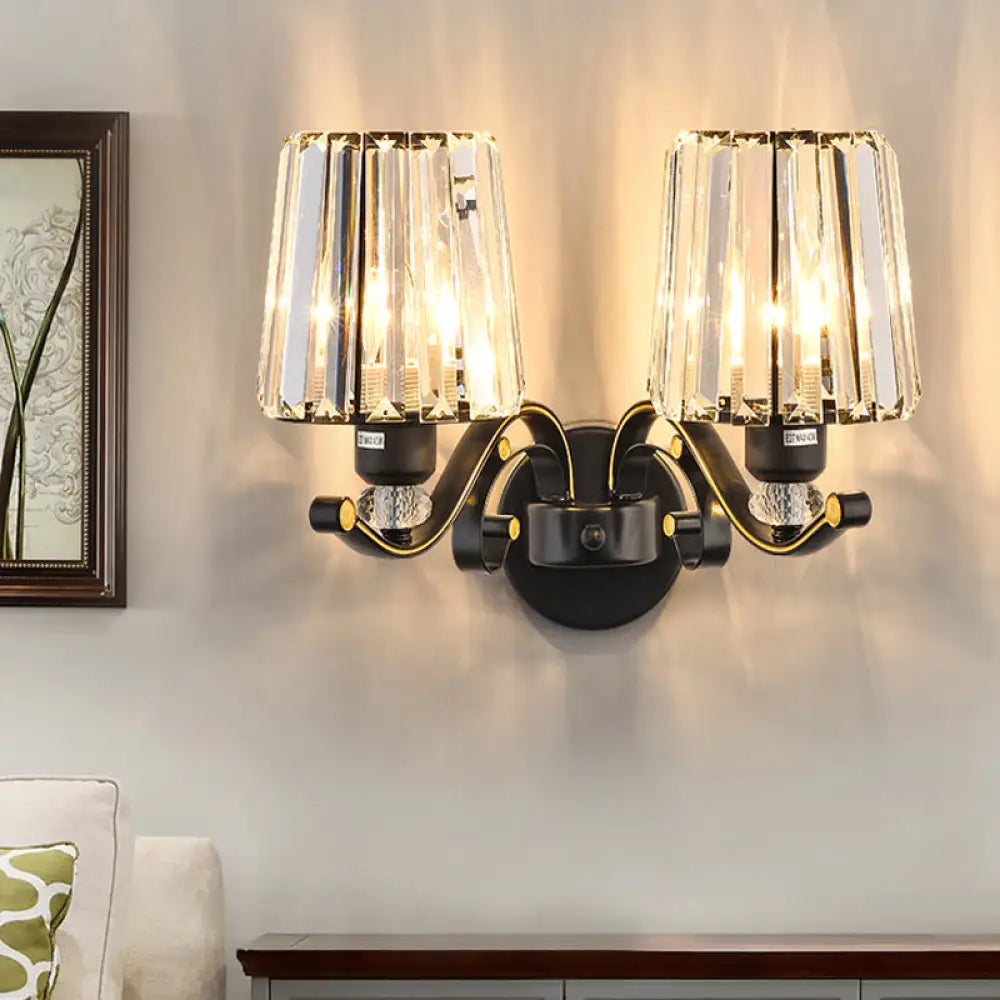 Modern Black Crystal Block Wall Sconce Lamp - Sleek Half-Bulb Tapered Design For Living Room 2 /