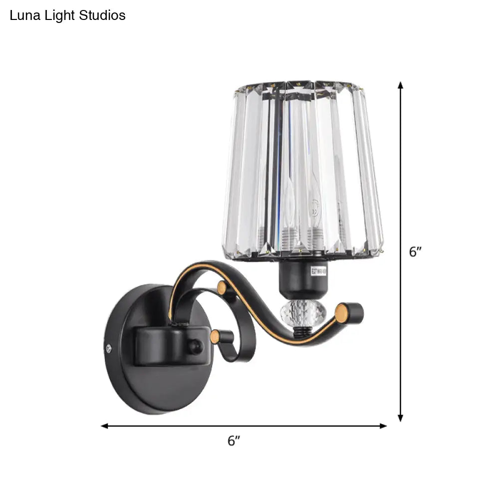 Modern Black Crystal Block Wall Sconce Lamp - Sleek Half-Bulb Tapered Design For Living Room