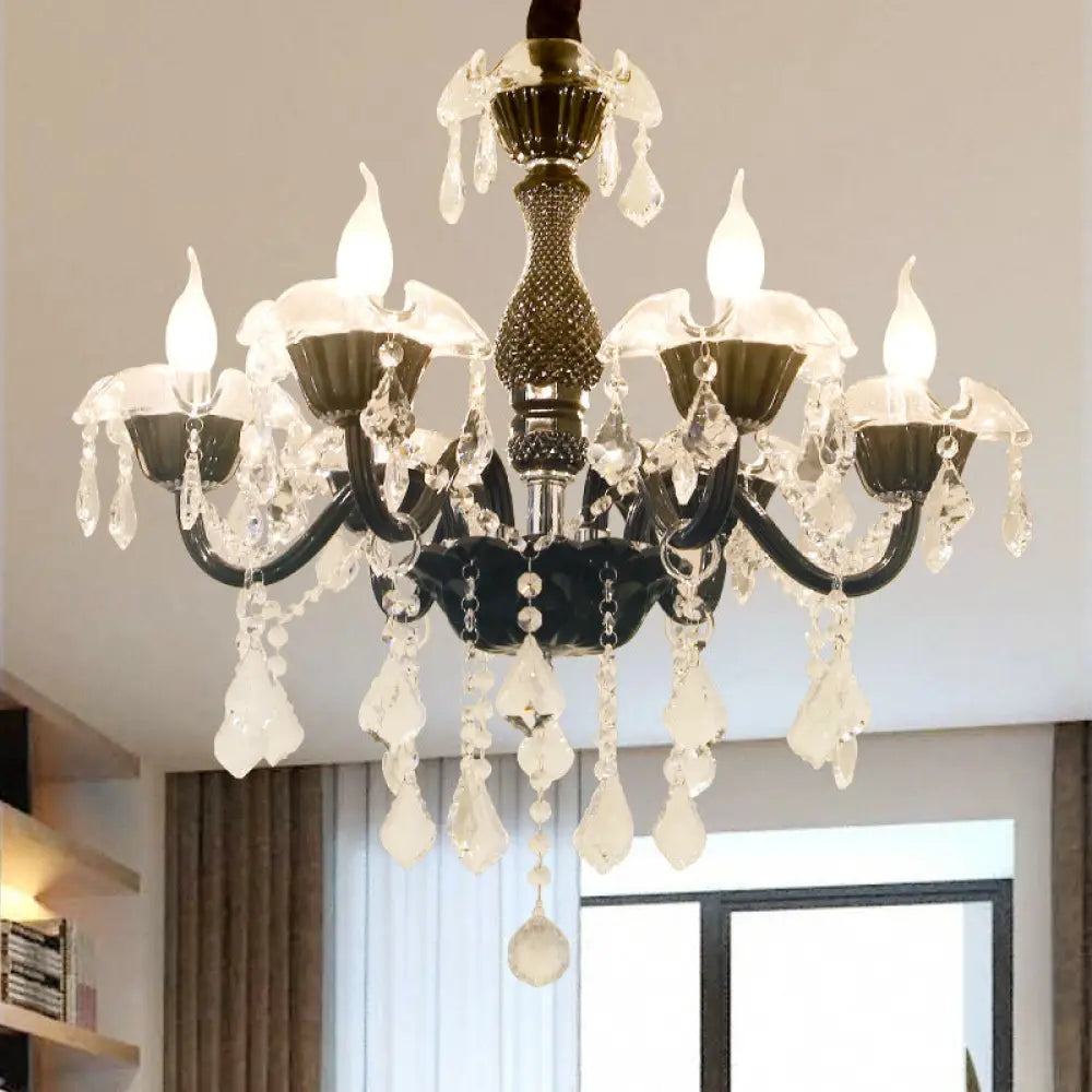 Modern Black Crystal Chandelier - 6 Head Pendant Light For Dining Room