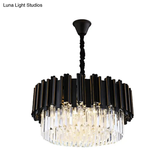 Modern Black Crystal Drum Chandelier - 8/12/16-Bulb Bedroom Pendant Lamp (Small/Medium/Large) /