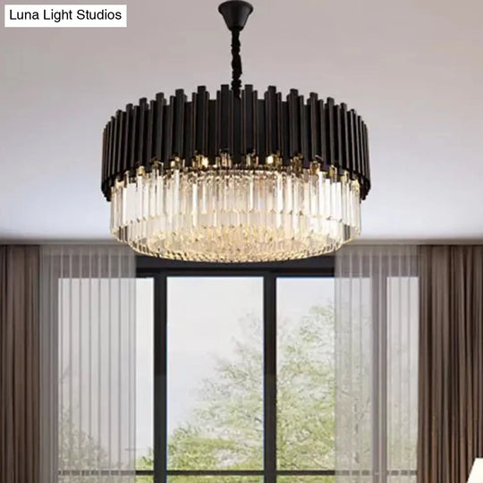 Modern Black Crystal Drum Chandelier - 8/12/16-Bulb Bedroom Pendant Lamp (Small/Medium/Large)