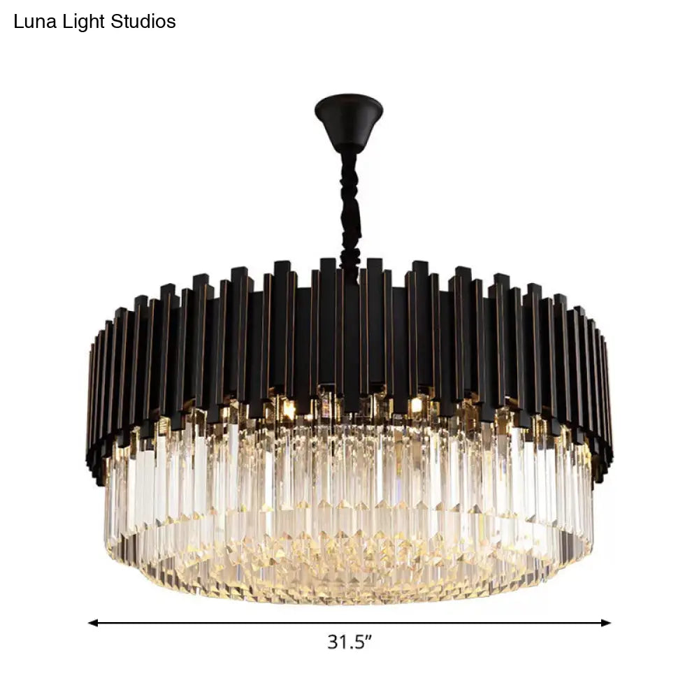 Modern Black Crystal Drum Chandelier - 8/12/16-Bulb Bedroom Pendant Lamp (Small/Medium/Large)