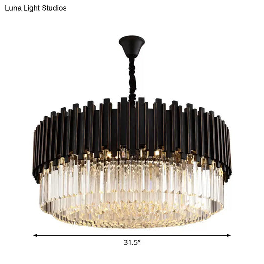 Modern Black Crystal Drum Chandelier - 8/12/16-Bulb Bedroom Pendant Lamp (Small/Medium/Large)