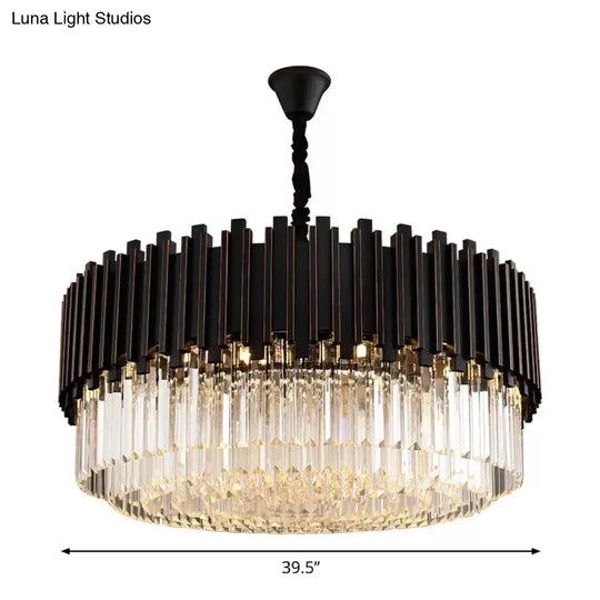 Modern Black Crystal Drum Chandelier - 8/12/16-Bulb Bedroom Pendant Lamp (Small/Medium/Large)