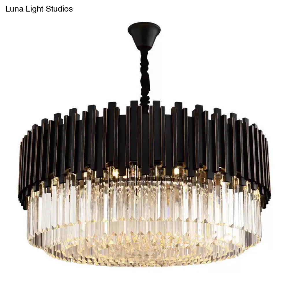 Modern Black Crystal Drum Chandelier - 8/12/16-Bulb Bedroom Pendant Lamp (Small/Medium/Large) /