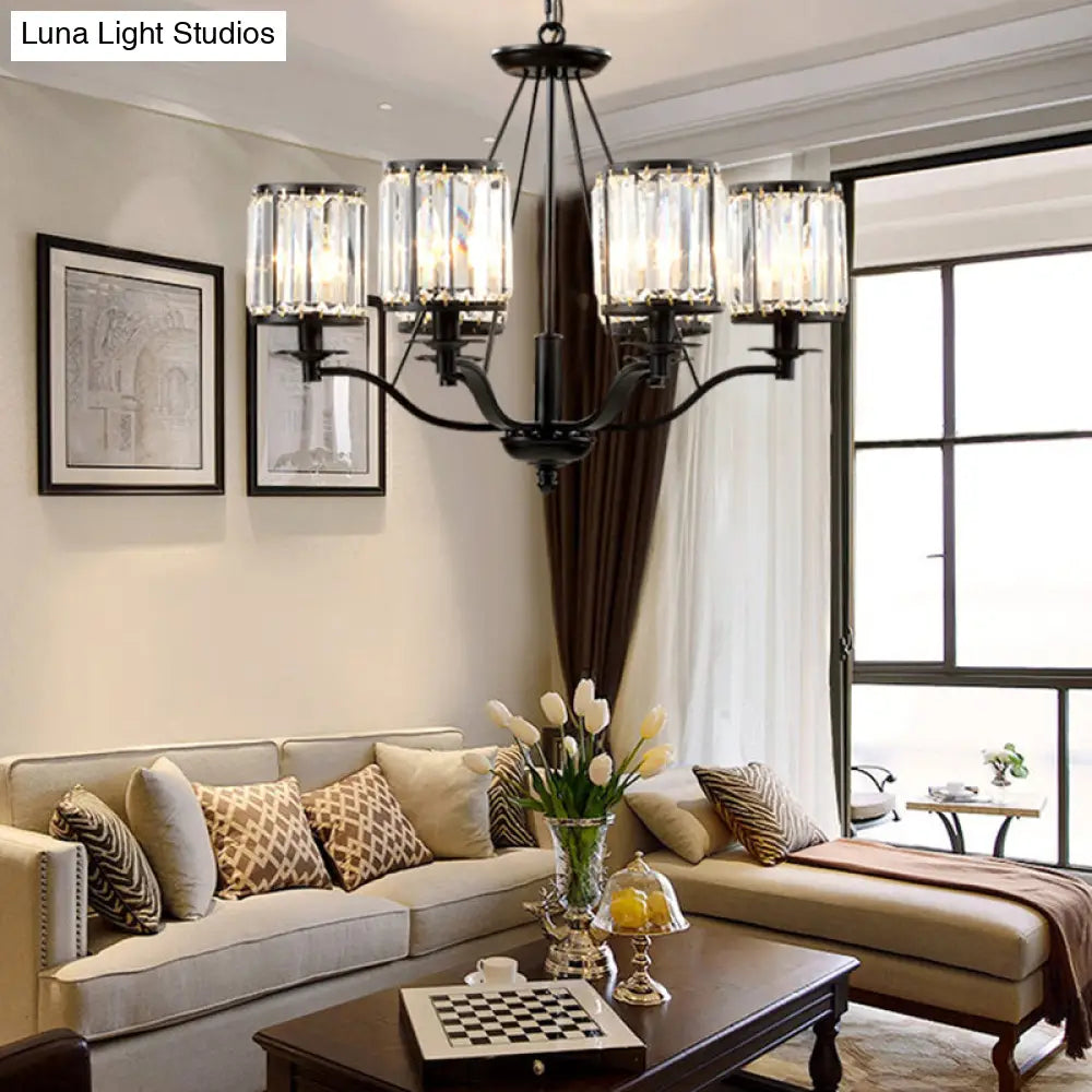 Modern Black Crystal Chandelier Lamp - 3/6/8 Lights Living Room Hanging Light Kit