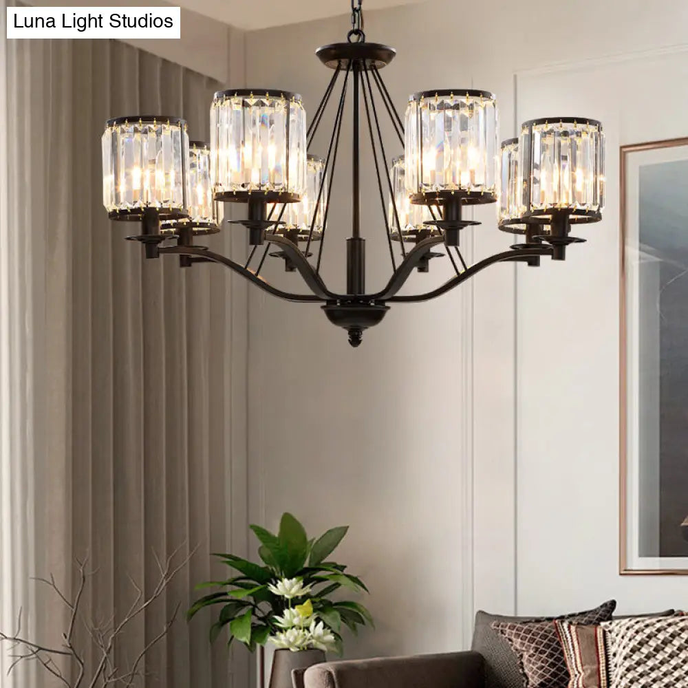 Modern Black Crystal Chandelier Lamp - 3/6/8 Lights Living Room Hanging Light Kit