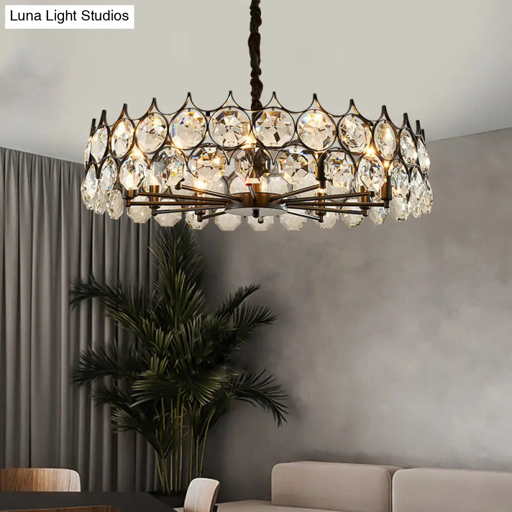 Modern Black Crystal Chandelier Pendant Light For Country Living Room Decor