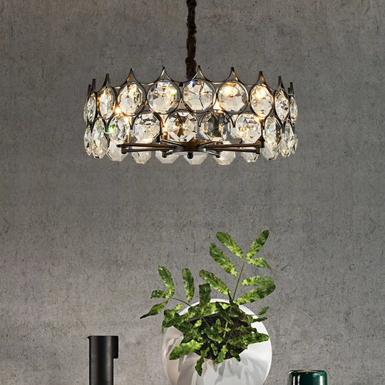 Modern Black Crystal Chandelier Pendant Light For Country Living Room Decor / 23.5