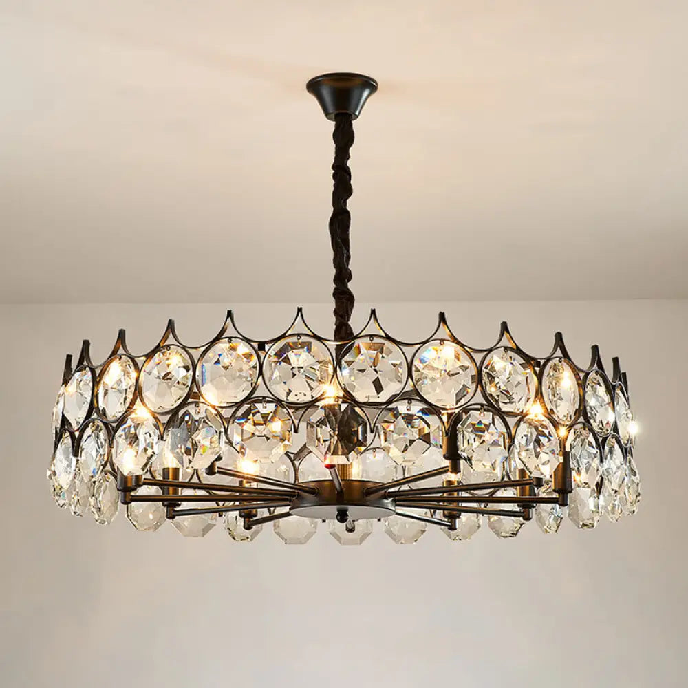 Modern Black Crystal Chandelier Pendant Light For Country Living Room Decor / 31.5