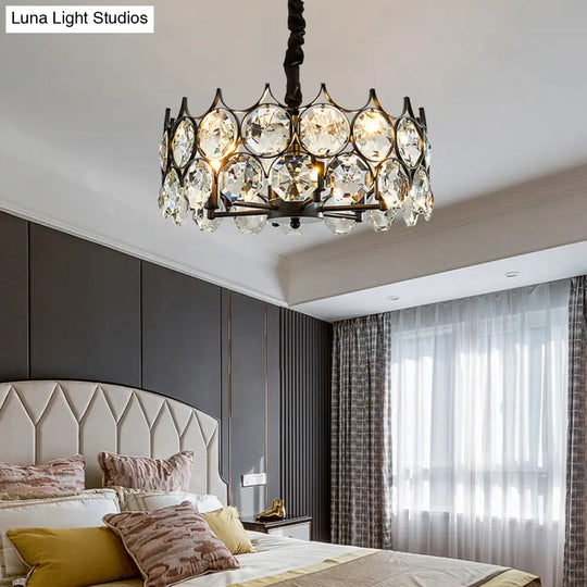 Modern Black Crystal Chandelier Pendant Light For Country Living Room Decor