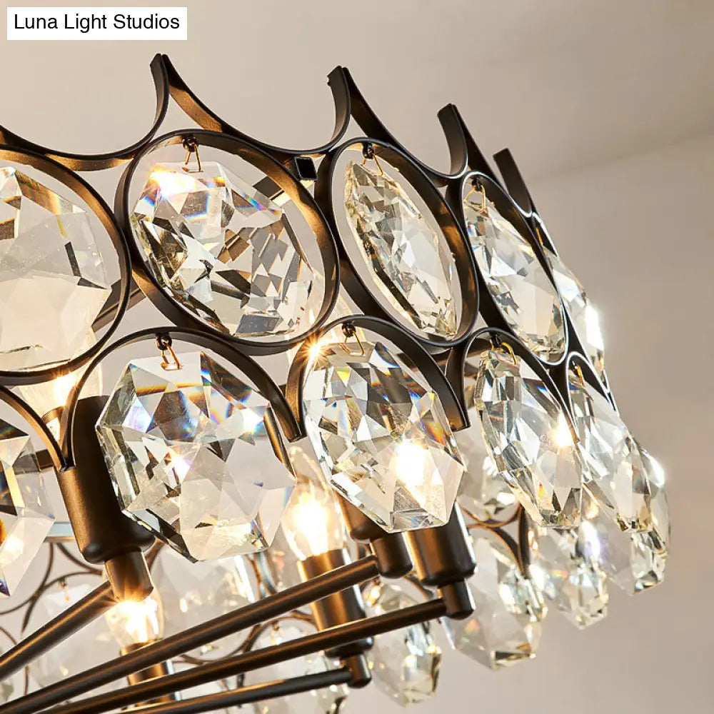 Modern Black Crystal Chandelier Pendant Light For Country Living Room Decor