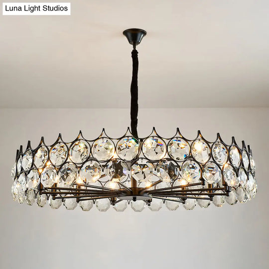 Modern Black Crystal Chandelier Pendant Light For Country Living Room Decor