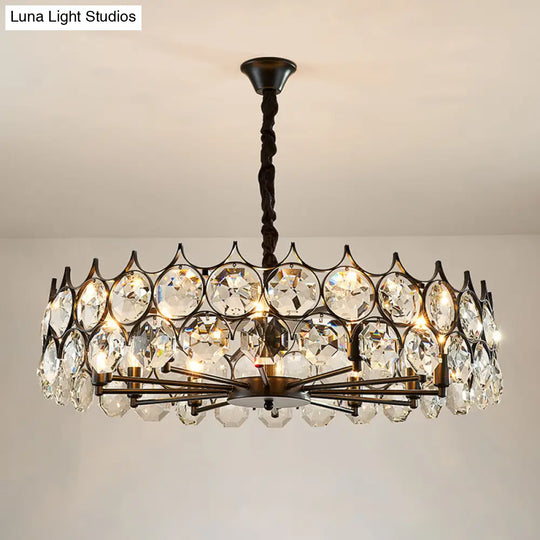 Modern Black Crystal Chandelier Pendant Light For Country Living Room Decor