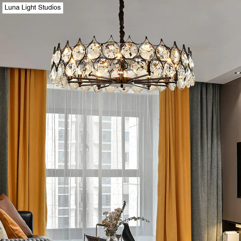 Modern Black Crystal Chandelier Pendant Light For Country Living Room Decor