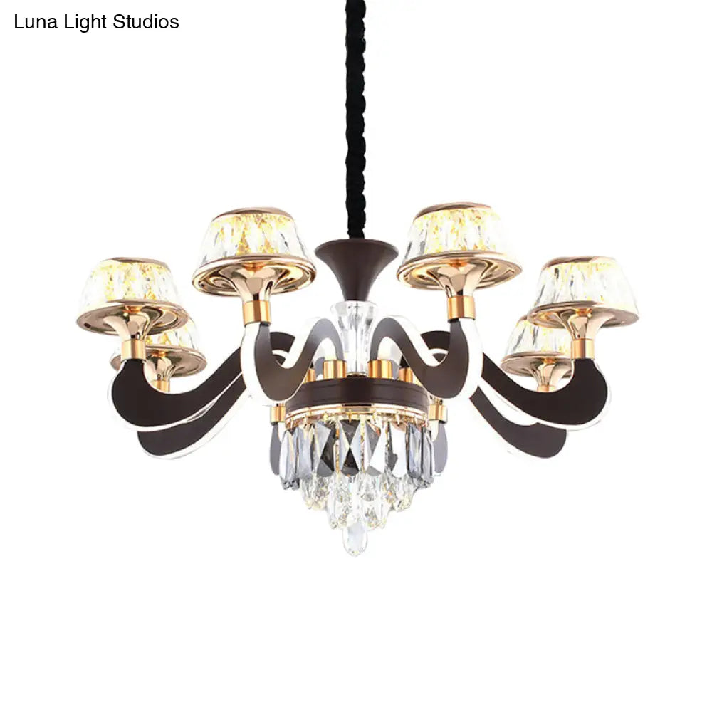 Modern Black Crystal Chandelier With 6 Led Lights And Gooseneck Arm - Stylish Ceiling Pendant