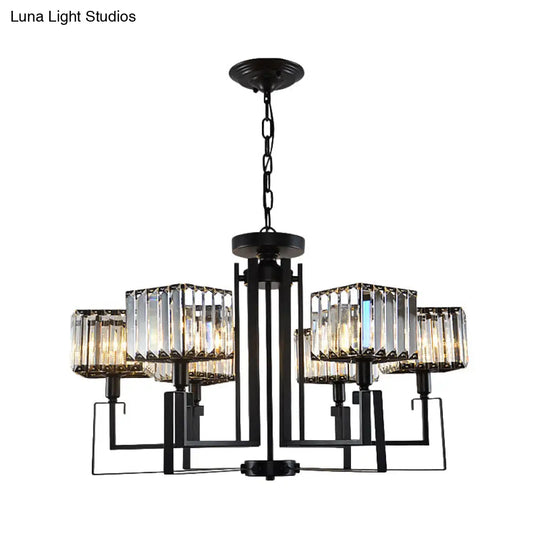 Modern Black Crystal Chandelier With Crooked Metal Frame - 6/8 Heads Clear Cubic Shades