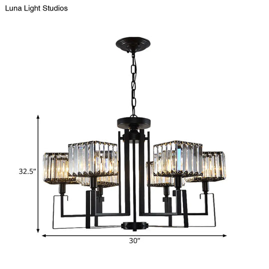 Modern Black Crystal Chandelier With Crooked Metal Frame - 6/8 Heads Clear Cubic Shades