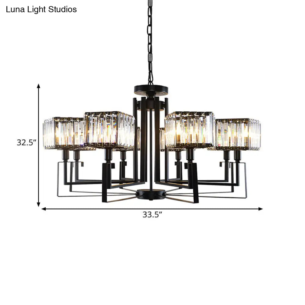 Modern Black Crystal Chandelier Lighting: 6/8-Head Metal Frame Hanging Light With Crooked Design