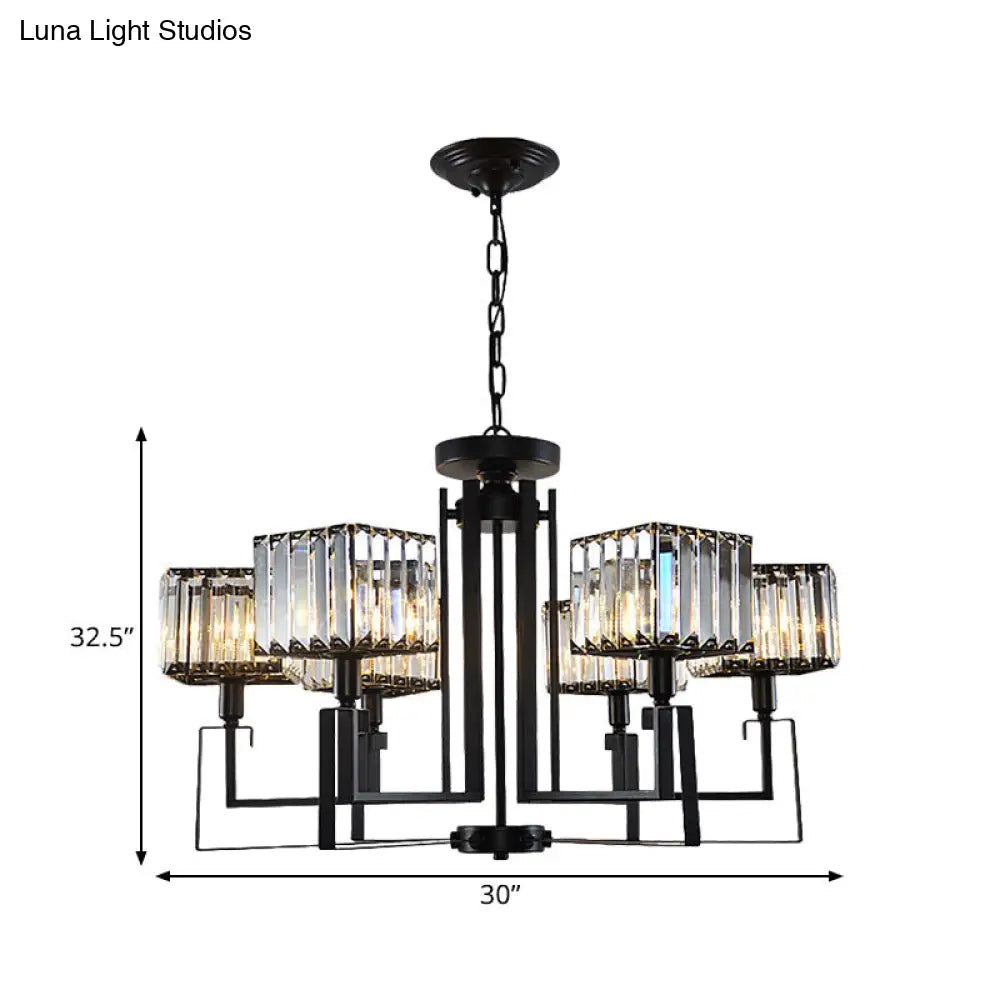 Modern Black Crystal Chandelier Lighting: 6/8-Head Metal Frame Hanging Light With Crooked Design