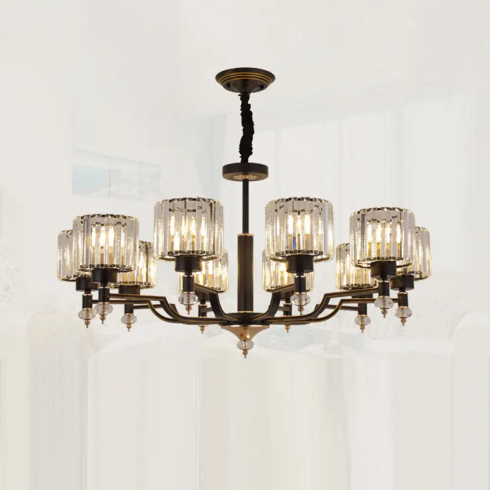 Modern Black Crystal Chandelier With Minimalist Cylindrical Suspension Design 10 /