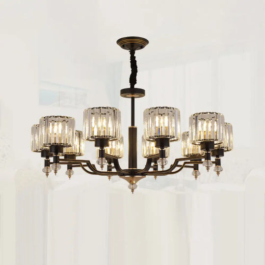 Modern Black Crystal Chandelier With Minimalist Cylindrical Suspension Design 10 /