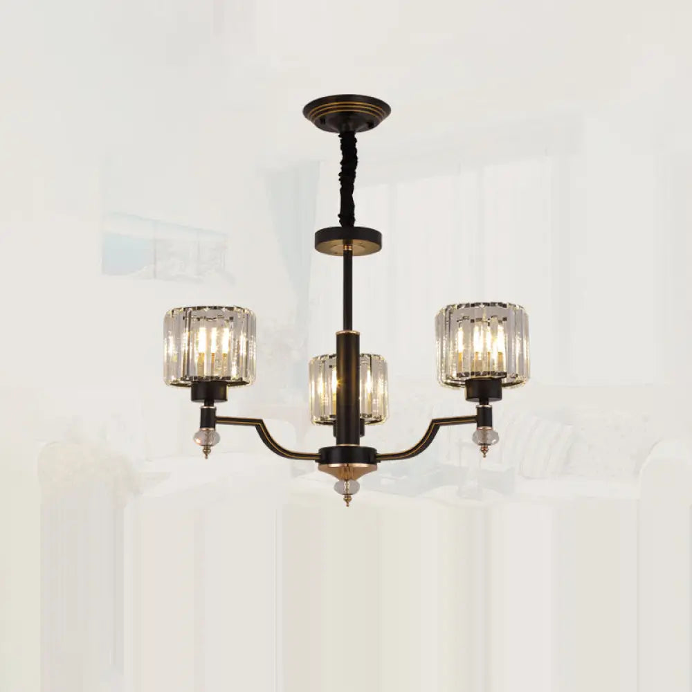 Modern Black Crystal Chandelier With Minimalist Cylindrical Suspension Design 3 /