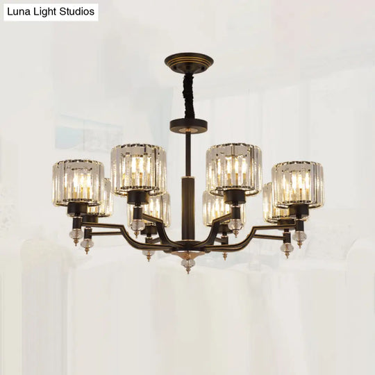 Modern Black Crystal Chandelier With Minimalist Cylindrical Suspension Design