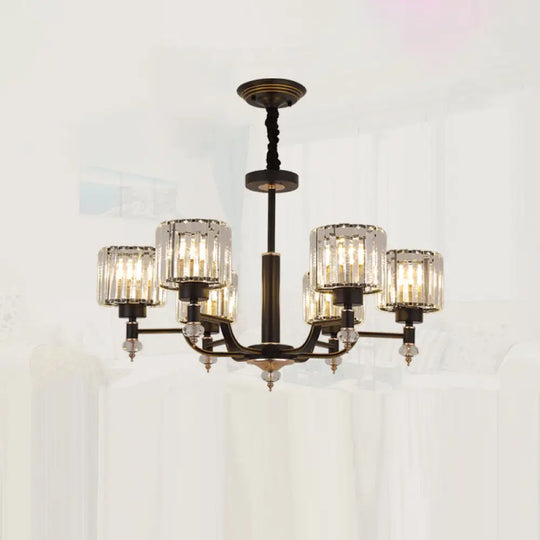 Modern Black Crystal Chandelier With Minimalist Cylindrical Suspension Design 6 /