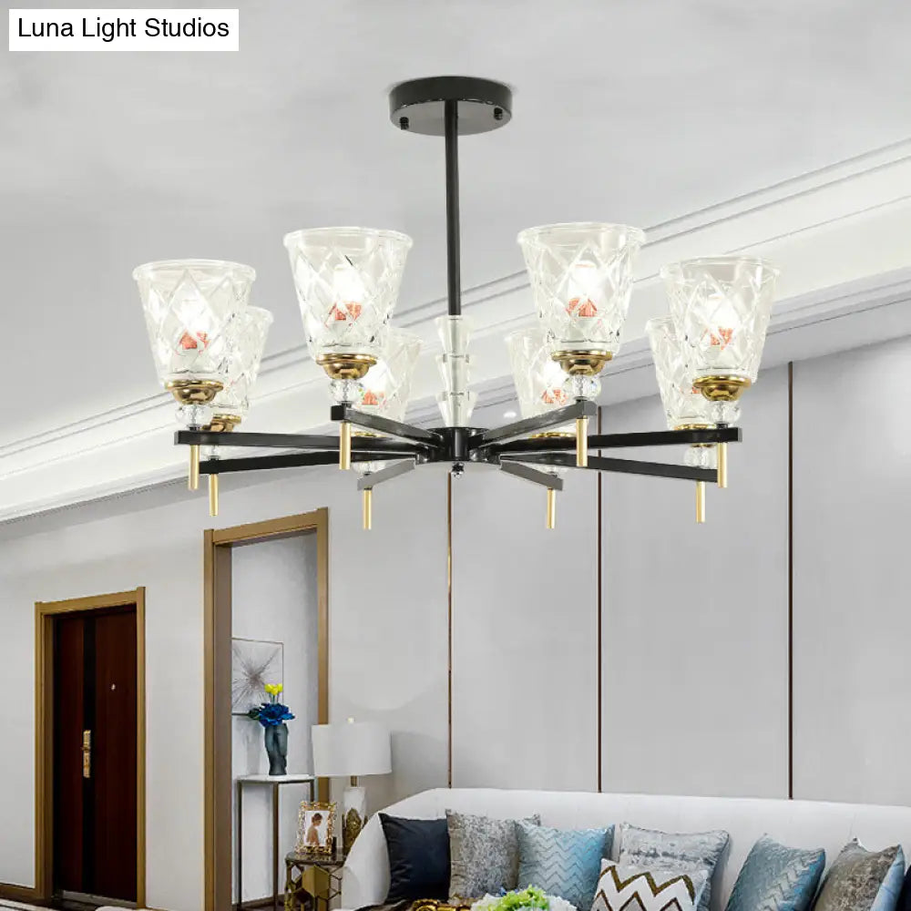 Modern Black Crystal Cone Chandelier - 3/6/8 Lights Bedroom Ceiling Light