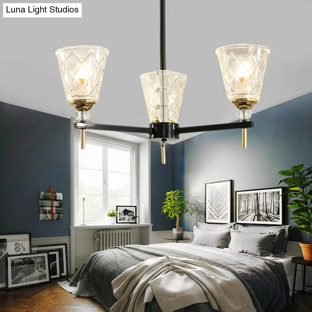 Modern Black Crystal Cone Chandelier - 3/6/8 Lights Bedroom Ceiling Light