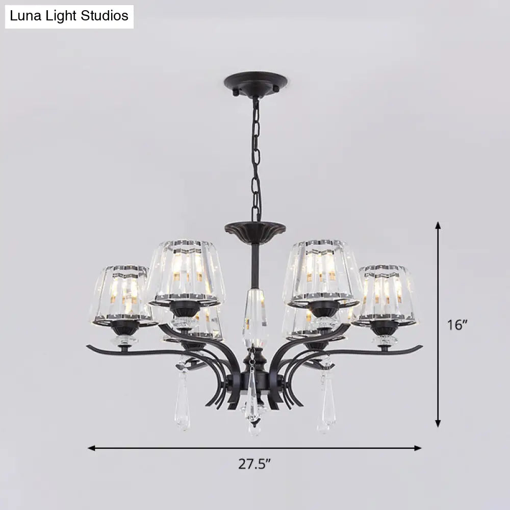 Modern Black Crystal Cone Chandelier - 3/6-Bulb Ceiling Suspension Lamp For Bedroom