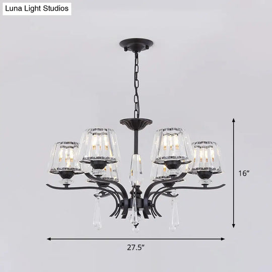 Modern Black Crystal Cone Chandelier - 3/6-Bulb Ceiling Suspension Lamp For Bedroom