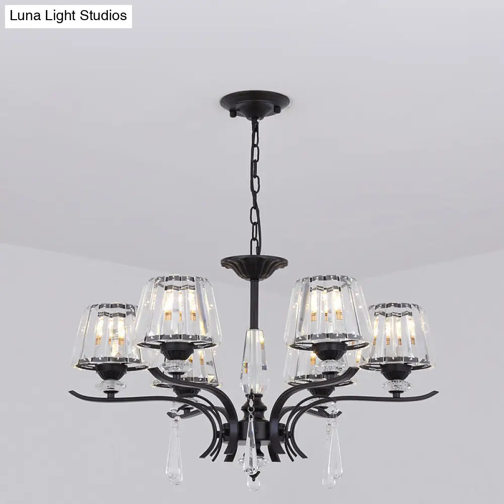 Modern Black Crystal Cone Chandelier - 3/6-Bulb Ceiling Suspension Lamp For Bedroom