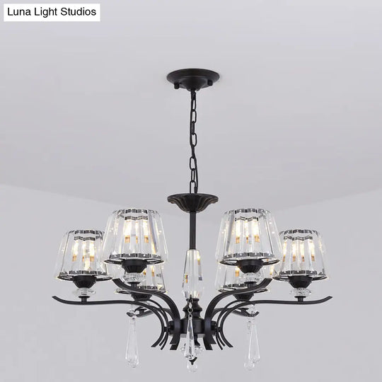 Modern Black Crystal Cone Chandelier - 3/6-Bulb Ceiling Suspension Lamp For Bedroom