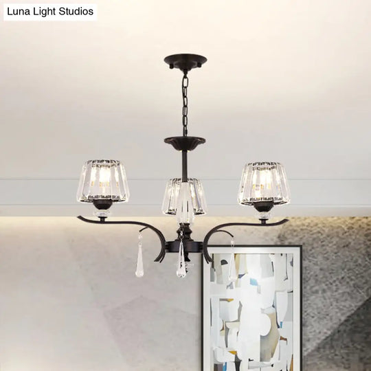 Modern Crystal Cone Chandelier: 3/6-Bulb Suspended Ceiling Lamp In Black Perfect For Bedrooms 3 /