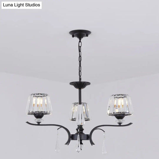 Modern Crystal Cone Chandelier: 3/6-Bulb Suspended Ceiling Lamp In Black Perfect For Bedrooms