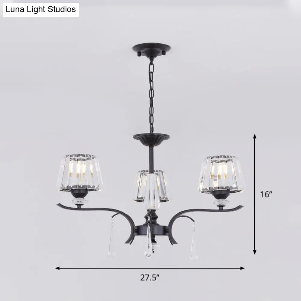 Modern Black Crystal Cone Chandelier - 3/6-Bulb Ceiling Suspension Lamp For Bedroom