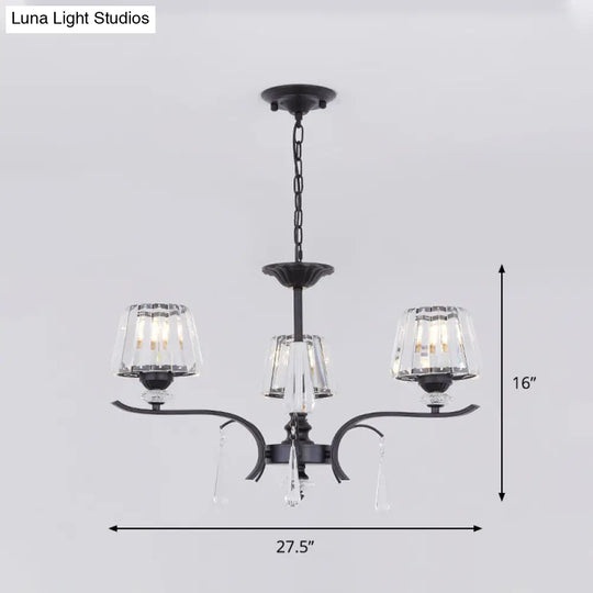 Modern Black Crystal Cone Chandelier - 3/6-Bulb Ceiling Suspension Lamp For Bedroom