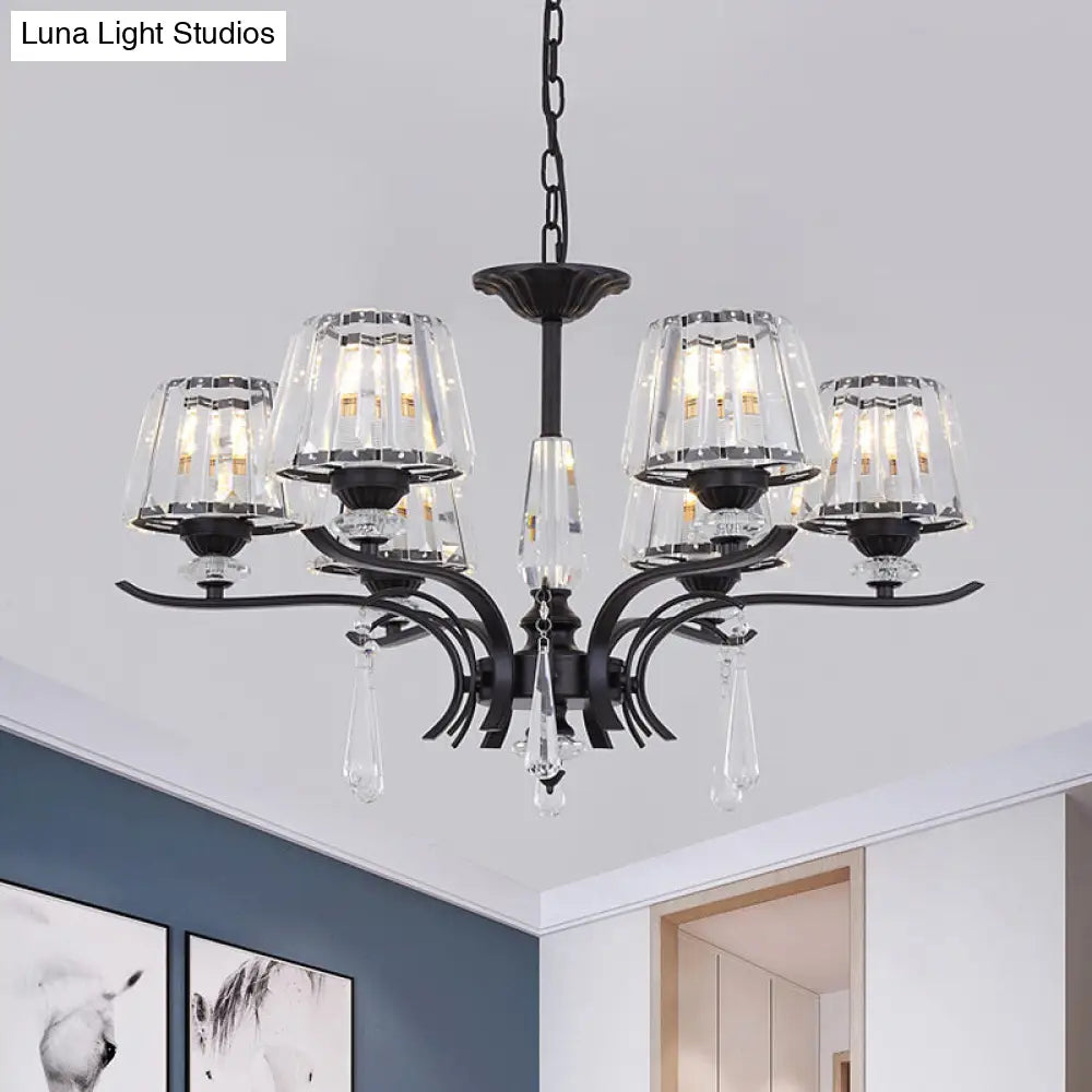 Modern Crystal Cone Chandelier: 3/6-Bulb Suspended Ceiling Lamp In Black Perfect For Bedrooms 6 /