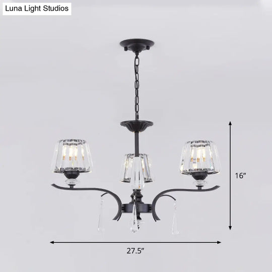 Modern Crystal Cone Chandelier: 3/6-Bulb Suspended Ceiling Lamp In Black Perfect For Bedrooms