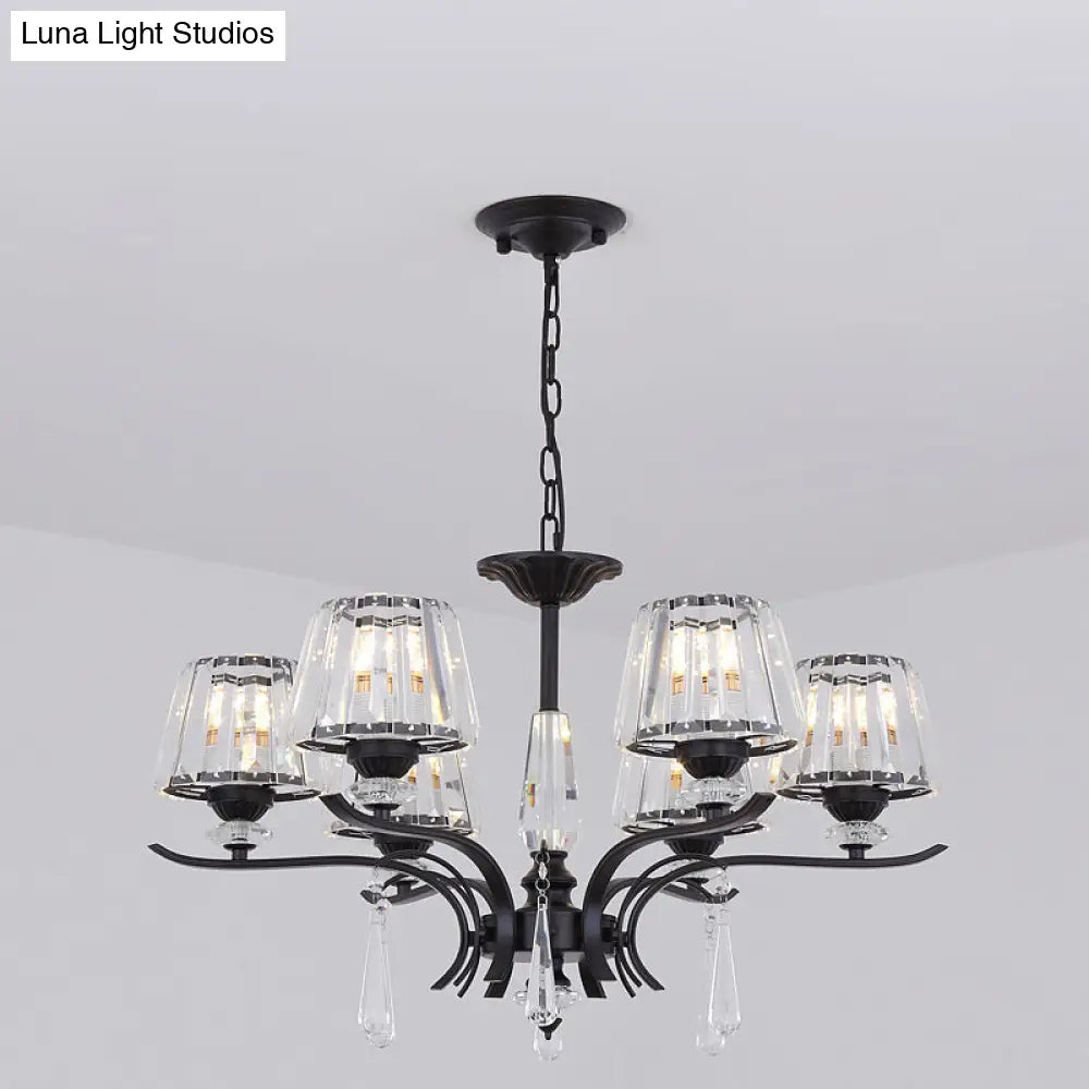 Modern Crystal Cone Chandelier: 3/6-Bulb Suspended Ceiling Lamp In Black Perfect For Bedrooms