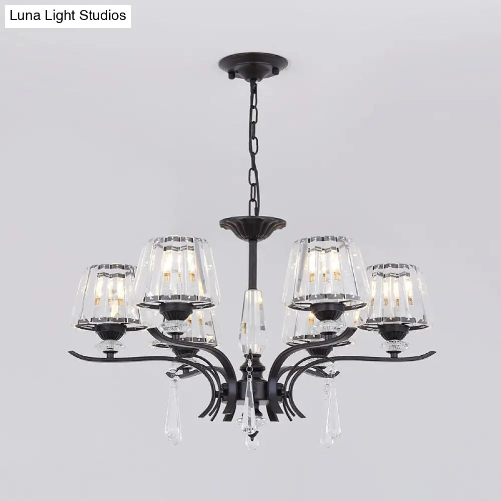 Modern Black Crystal Cone Chandelier - 3/6-Bulb Ceiling Suspension Lamp For Bedroom